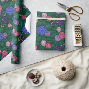 Sunlit Butterfly Hydrangea Garden Pewter Medium Wrapping Paper