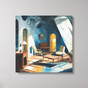 Sunlit Cobalt Blue Impressionist Room Painting Canvas Print
