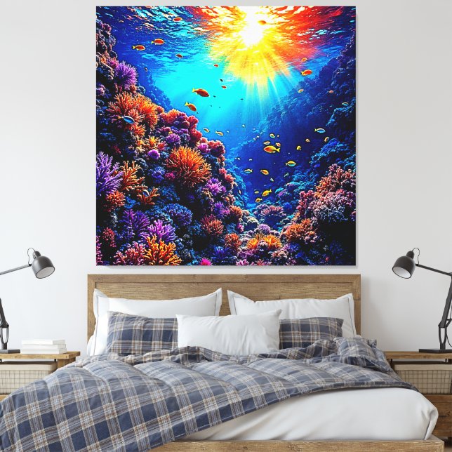 Sunlit Coral Reef Wonderland Canvas Print (Insitu(Bedroom))