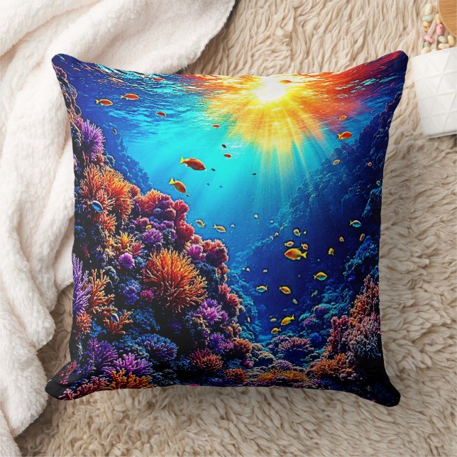 Sunlit Coral Reef Wonderland Cushion (Blanket)
