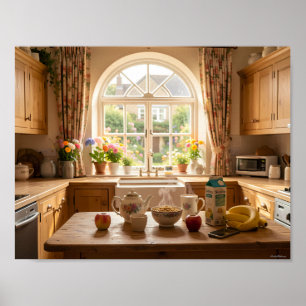 Sunlit Cottage Kitchen Breakfast Poster