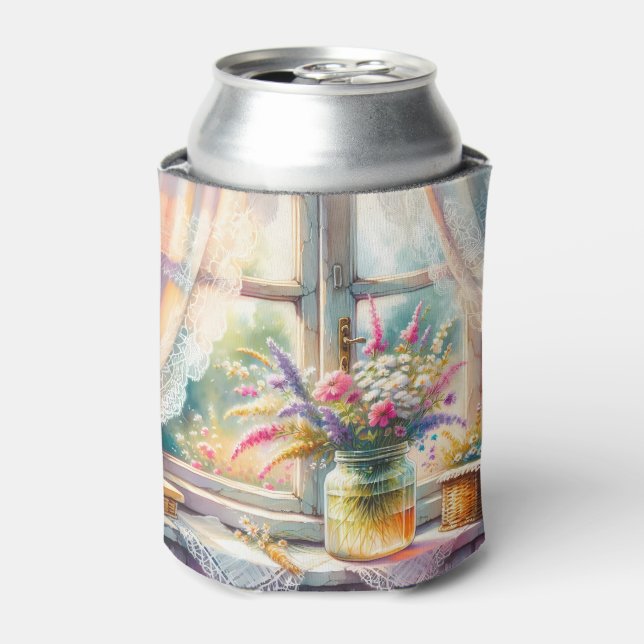 Sunlit Cottage Window Wildflowers Can Cooler (Can Front)