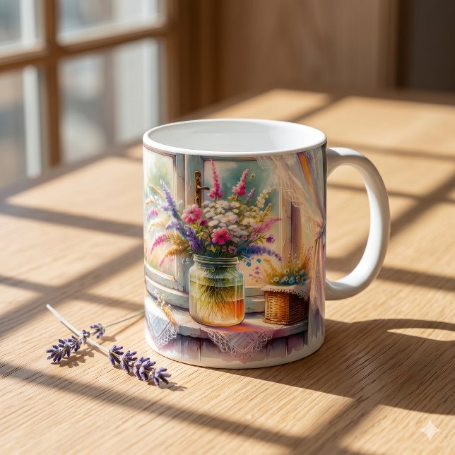 Sunlit Cottage Window Wildflowers Coffee Mug (Sunlit Cottage Window Wildflowers Coffee Mug)