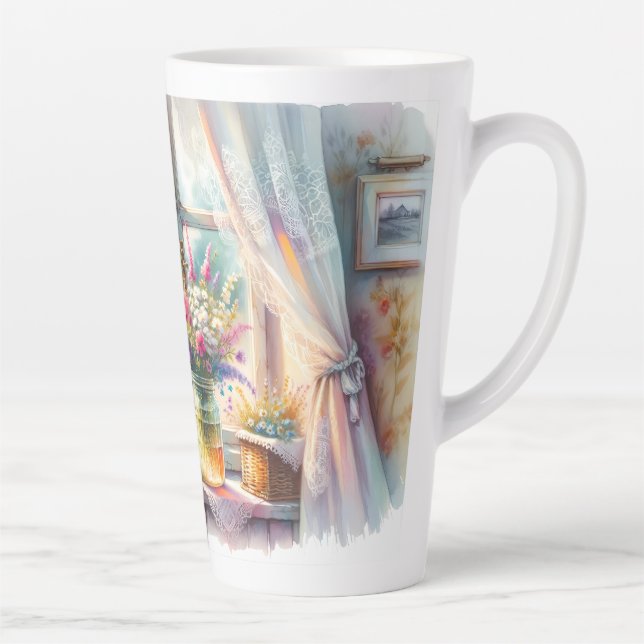 Sunlit Cottage Window Wildflowers Latte Mug (Right)