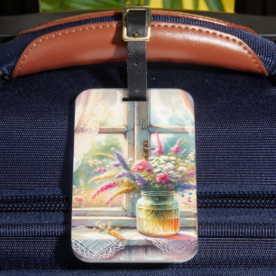 Sunlit Cottage Window Wildflowers Luggage Tag
