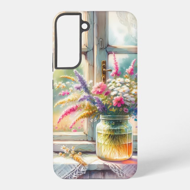 Sunlit Cottage Window Wildflowers Samsung Galaxy S22+ Case (Back)
