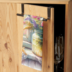 Sunlit Cottage Window Wildflowers Tea Towel