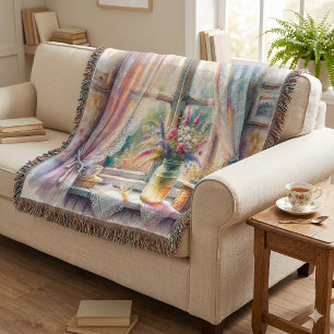Sunlit Cottage Window Wildflowers Throw Blanket