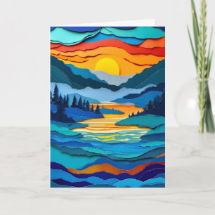 Sunlit Cut-Paper Lake Dawn Card