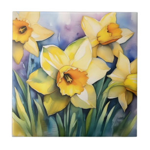 Sunlit Daffodils Watercolor Tile