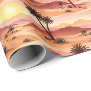 Sunlit Desert Oasis Watercolor Pattern Wrapping Paper