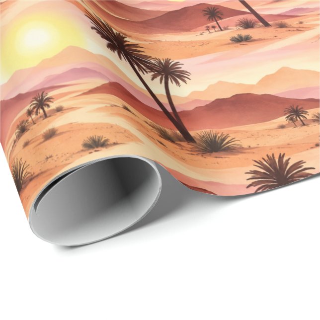 Sunlit Desert Oasis Watercolor Pattern Wrapping Paper (Roll Corner)