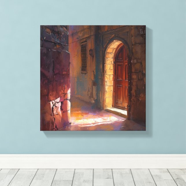 Sunlit Doorway – Illuminated Ancient Passage Art P Canvas Print (Insitu(Wood Floor))