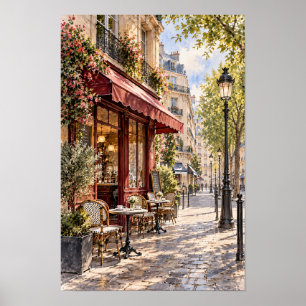 Sunlit European Sidewalk Café Street Wall Art
