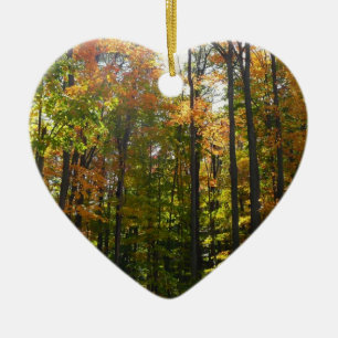 Sunlit Fall Forest Autumn Landscape Photography Ceramic Tree Decoration