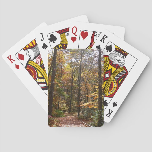 Sunlit Fall Trail in Laurel Hill State Park Playing Cards (Back)