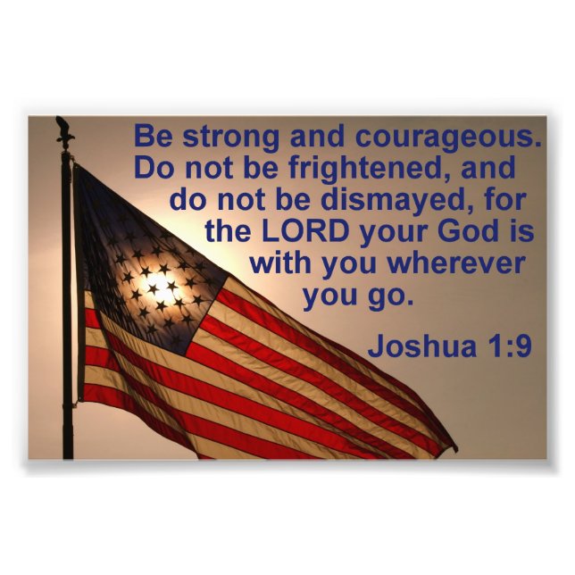 Sunlit Flag with Joshua 1:9 Photo Print (Front)