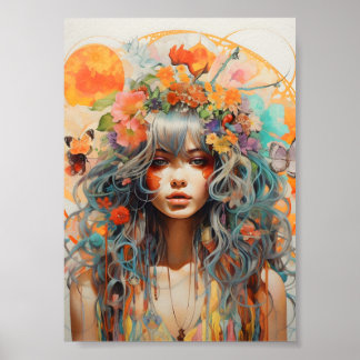 Sunlit Floral Portrait Poster