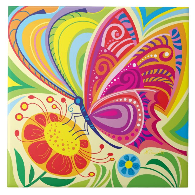Sunlit Fluttering Flora Tile (Front)