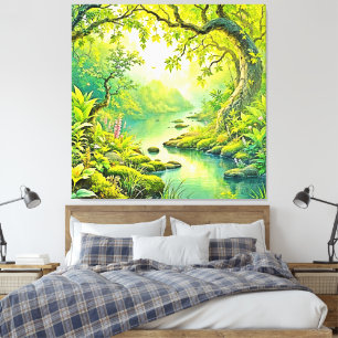 Sunlit Forest Landscape Canvas Print