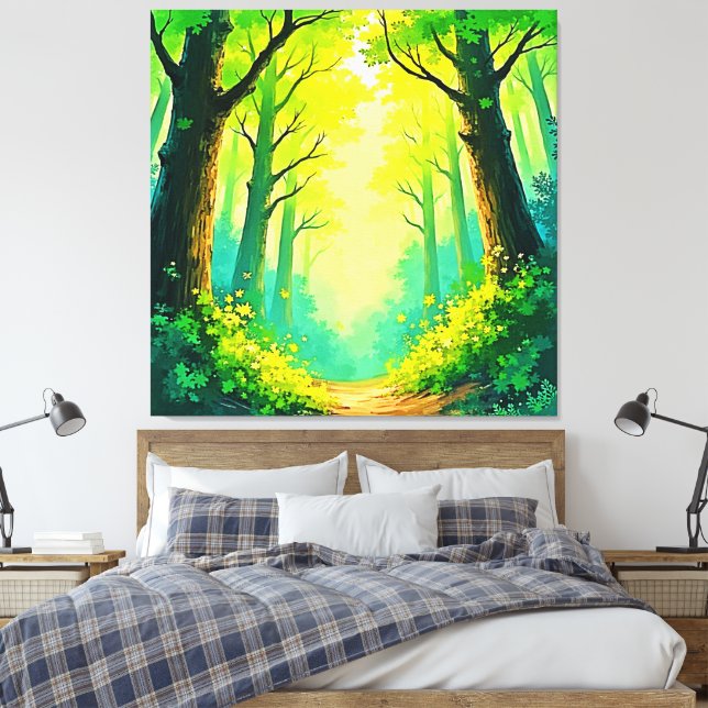 Sunlit Forest Path Canvas Print (Insitu(Bedroom))