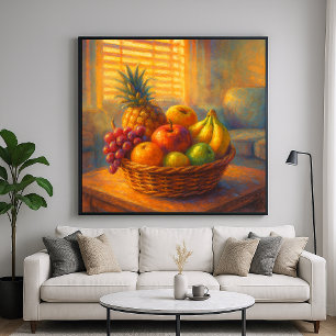 Sunlit Fruit Basket - Rich Pastel Painting Style Poster