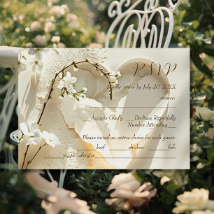 Sunlit Garden Heart on Warm Ivory Cotton RSVP Card