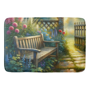 Sunlit Garden Pathway Gate Scene Bath Mat
