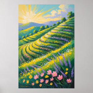 Sunlit Lavender Fields with Rolling Hills Poster