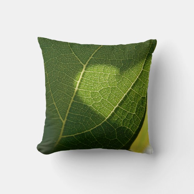 Sunlit Leaf Heart Throw Pillow (Front)