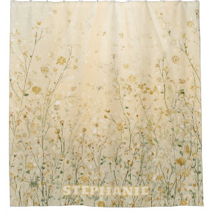 Sunlit Meadow with Wildflowers and Light Rays Shower Curtain