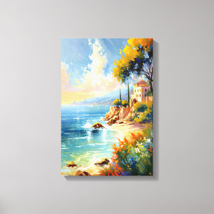Sunlit Mediterranean Coast Impressionist Art Canvas Print