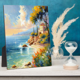 Sunlit Mediterranean Coast Impressionist Art Plaque