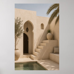 Sunlit Mediterranean Courtyard Art Print - Beige