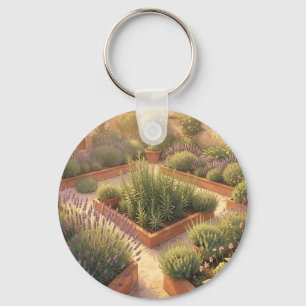 Sunlit Mediterranean Herb Garden Lavender Rosemary Key Ring