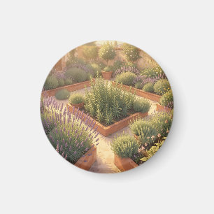 Sunlit Mediterranean Herb Garden Lavender Rosemary Magnet