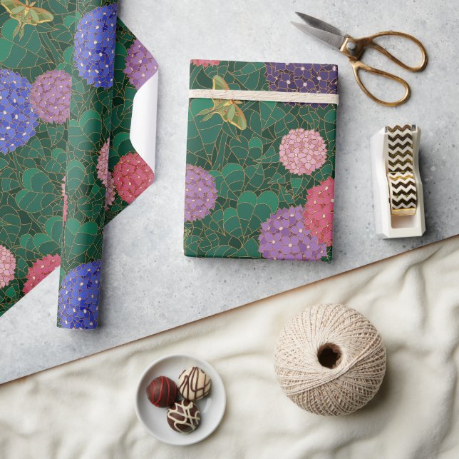 Sunlit Moth Hydrangea Garden Bronze Large Wrapping Paper (Crafts)