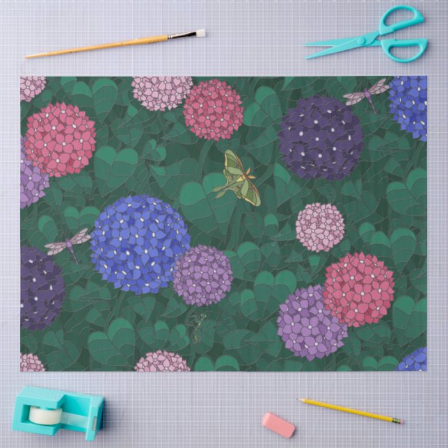 Sunlit Moth Hydrangea Garden Pewter Large Tissue Paper (Craft)