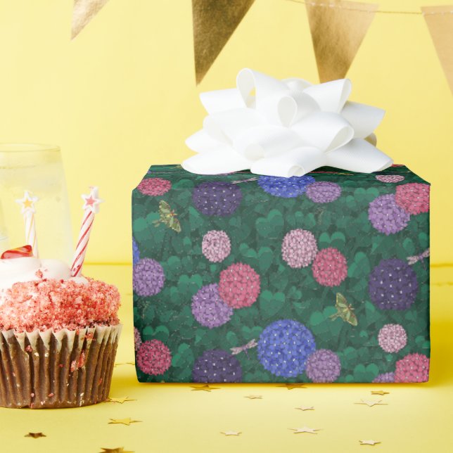 Sunlit Moth Hydrangea Garden Pewter Small Wrapping Paper (Birthday Party)