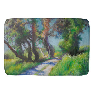Sunlit Olive Grove Pastel Landscape Bath Mat