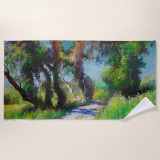 Sunlit Olive Grove Pastel Landscape Beach Towel