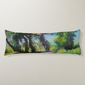 Sunlit Olive Grove Pastel Landscape Body Cushion