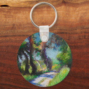 Sunlit Olive Grove Pastel Landscape Key Ring