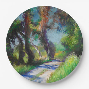 Sunlit Olive Grove Pastel Landscape Paper Plate