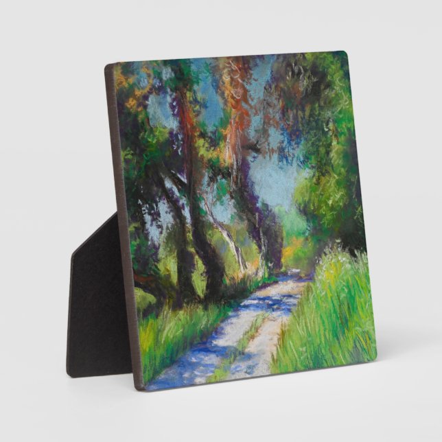 Sunlit Olive Grove Pastel Landscape Plaque (Front)