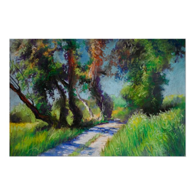 Sunlit Olive Grove Pastel Landscape Poster (Front)