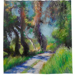 Sunlit Olive Grove Pastel Landscape Shower Curtain