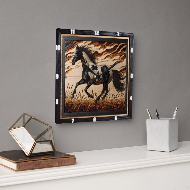 Sunlit Paint: Wood Grain Custom Trot Square Wall Clock (Office)