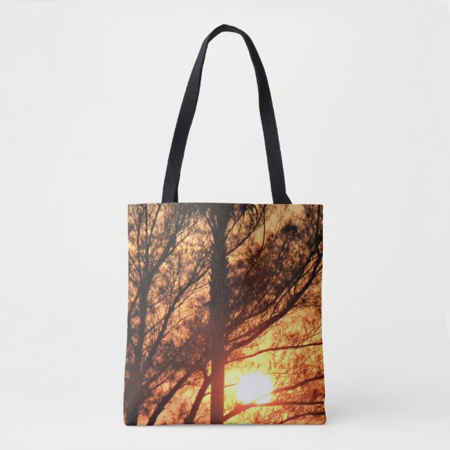 Sunlit Palm Trees Warm Horizon Tote Bag (Front)