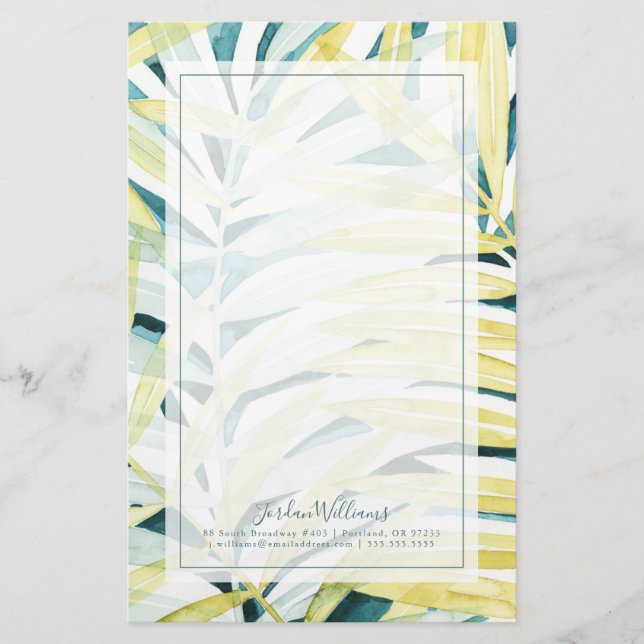 Sunlit Palms - Palm Tree Leaves Stationery (Front)